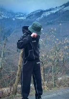 ENSAMA CONTRAST STITCH TRACKSUIT [BLACK]