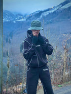 ENSAMA CONTRAST STITCH TRACKSUIT [BLACK]